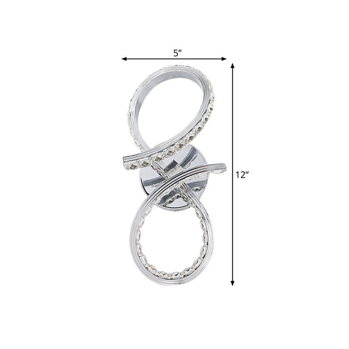 Lisslune | Metallic Numbers Wall Lighting Ideas Simple LED Chrome Wall-Mounted Lamp with Cut Crystal Deco in Warm/White Light