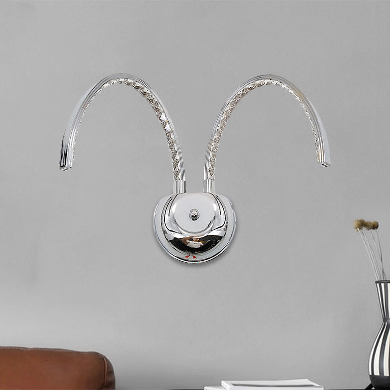 Lisslune | Chrome LED Symmetrical Arc Wall Lighting Modernist Metal Wall Lamp in Warm/White Light