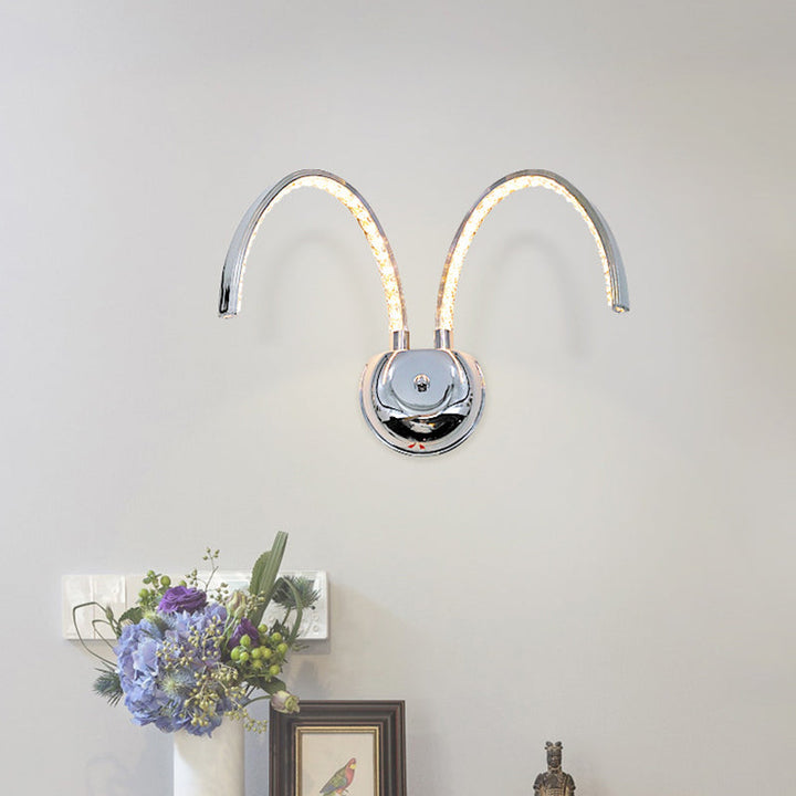 Lisslune | Chrome LED Symmetrical Arc Wall Lighting Modernist Metal Wall Lamp in Warm/White Light