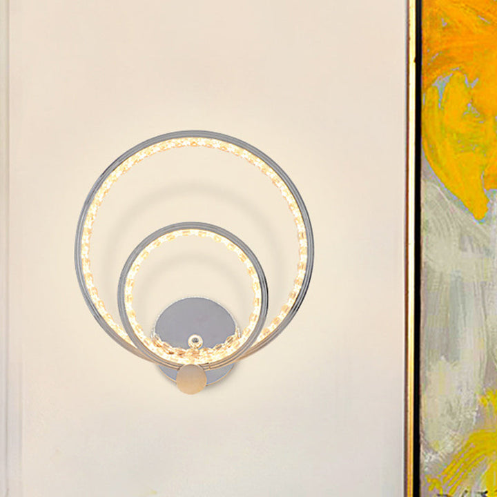 Lisslune | Simple LED Wall Lamp Chrome Double Rings Wall Lighting Ideas with Metal Shade in Warm/White Light