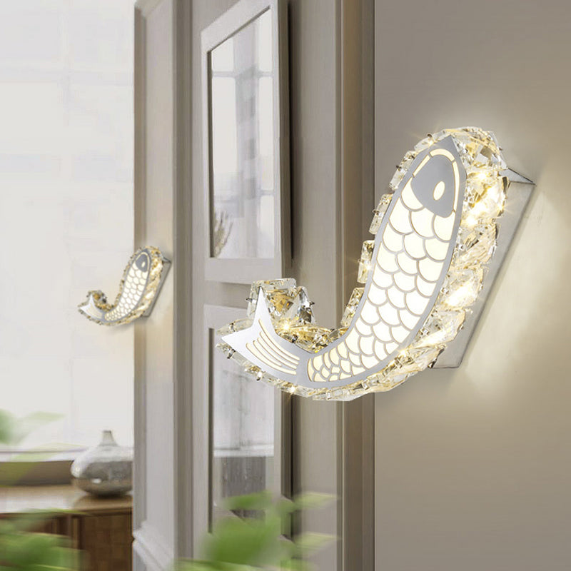 Lisslune | LED Wall Mounted Nightstand Lamp Contemporary Chrome Wall Light with Crystal Block Shade
