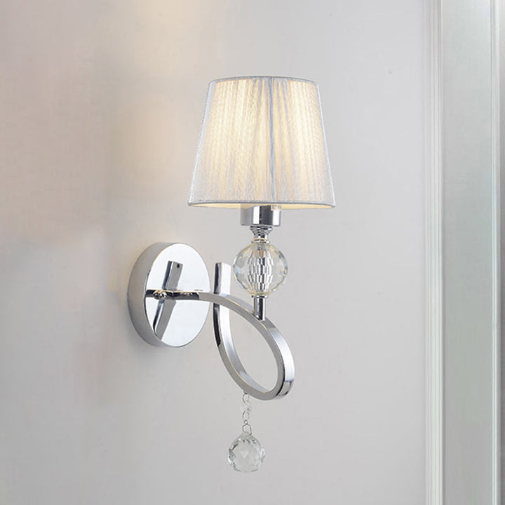 Lisslune | Conical Parlor Wall Light Fixture Fabric 1 Light Classic Wall Lighting Ideas with Crystal Droplets in Chrome