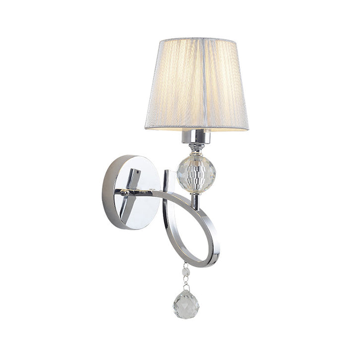 Lisslune | Conical Parlor Wall Light Fixture Fabric 1 Light Classic Wall Lighting Ideas with Crystal Droplets in Chrome