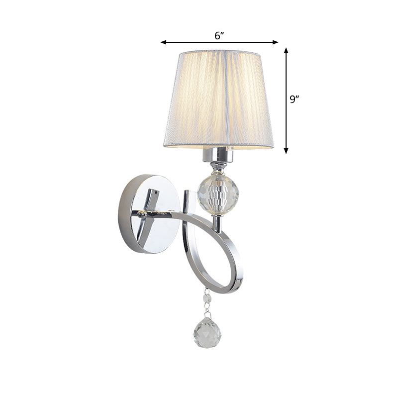 Lisslune | Conical Parlor Wall Light Fixture Fabric 1 Light Classic Wall Lighting Ideas with Crystal Droplets in Chrome