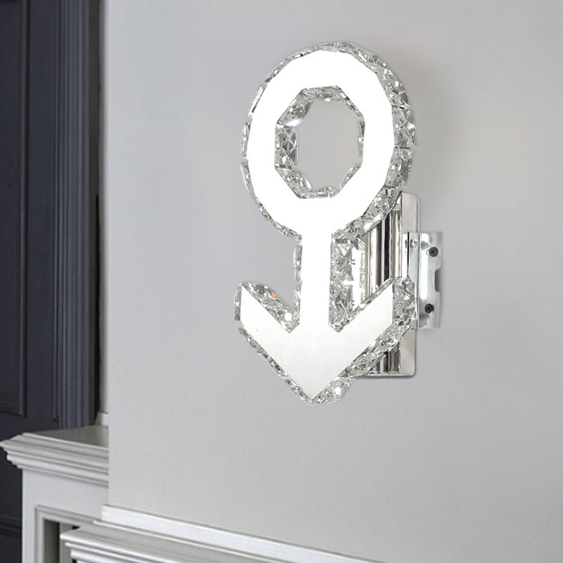 Lisslune | Modern Style Male Sign Wall Lamp Crystal Block LED Hallway Wall Lighting made of Stainless Steel, Warm/White Light