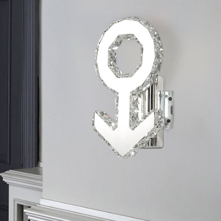 Lisslune | Modern Style Male Sign Wall Lamp Crystal Block LED Hallway Wall Lighting made of Stainless Steel, Warm/White Light