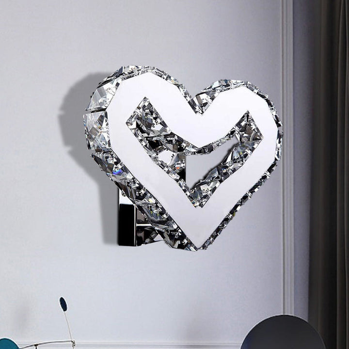 Lisslune | Stainless Steel LED Love Heart Wall Light Modernism Clear Crystal Wall Mounted Lamp in Warm/White Light