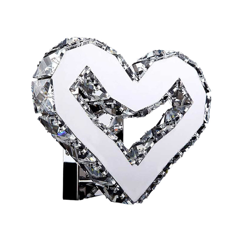 Lisslune | Stainless Steel LED Love Heart Wall Light Modernism Clear Crystal Wall Mounted Lamp in Warm/White Light