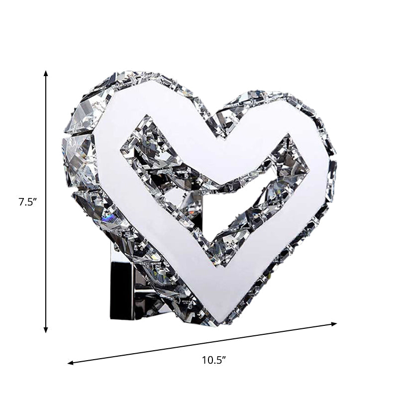 Lisslune | Stainless Steel LED Love Heart Wall Light Modernism Clear Crystal Wall Mounted Lamp in Warm/White Light