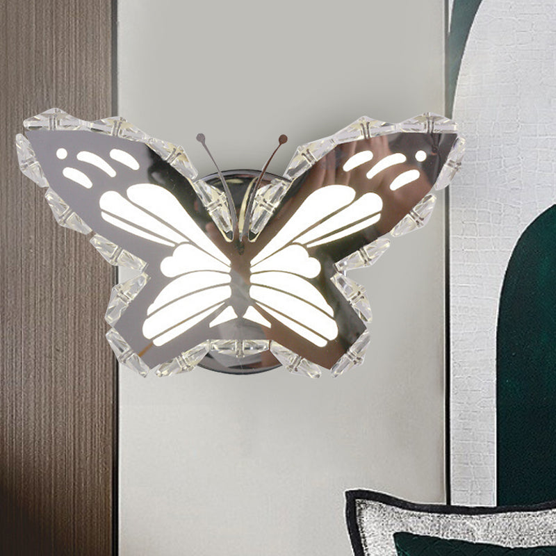 Lisslune | LED Hall Wall Lighting Contemporary Stainless Steel Wall Lamp with Butterfly/Fish Crystal Shade in Warm/White Light