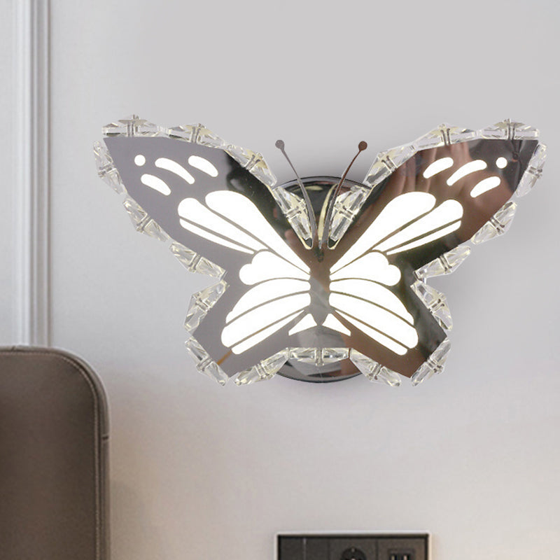 Lisslune | LED Hall Wall Lighting Contemporary Stainless Steel Wall Lamp with Butterfly/Fish Crystal Shade in Warm/White Light
