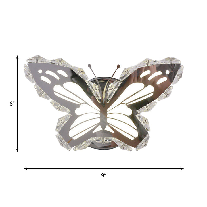 Lisslune | LED Hall Wall Lighting Contemporary Stainless Steel Wall Lamp with Butterfly/Fish Crystal Shade in Warm/White Light
