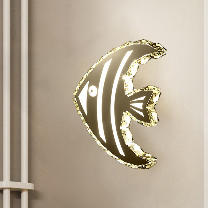 Lisslune | LED Hall Wall Lighting Contemporary Stainless Steel Wall Lamp with Butterfly/Fish Crystal Shade in Warm/White Light