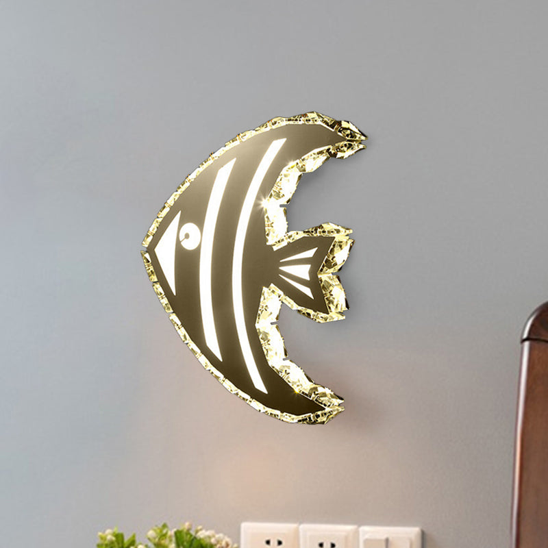 Lisslune | LED Hall Wall Lighting Contemporary Stainless Steel Wall Lamp with Butterfly/Fish Crystal Shade in Warm/White Light