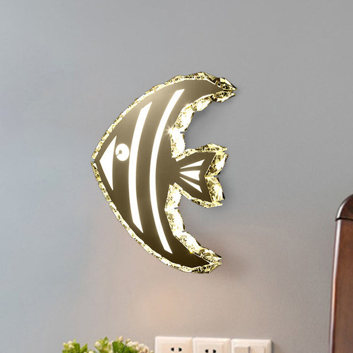 Lisslune | LED Hall Wall Lighting Contemporary Stainless Steel Wall Lamp with Butterfly/Fish Crystal Shade in Warm/White Light