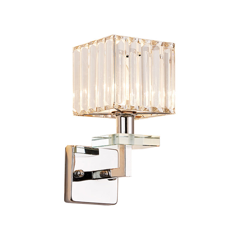 Lisslune | Chrome LED Cube Wall Lighting Ideas Contemporary Crystal Prisms Wall Mounted Lamp