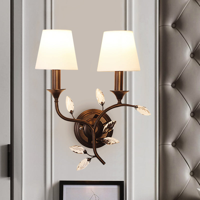 Lisslune | Leave Bevelled Crystal Wall Lamp Minimalism 2 Lights Black/Gold Wall Lighting Ideas with Conical Fabric Shade