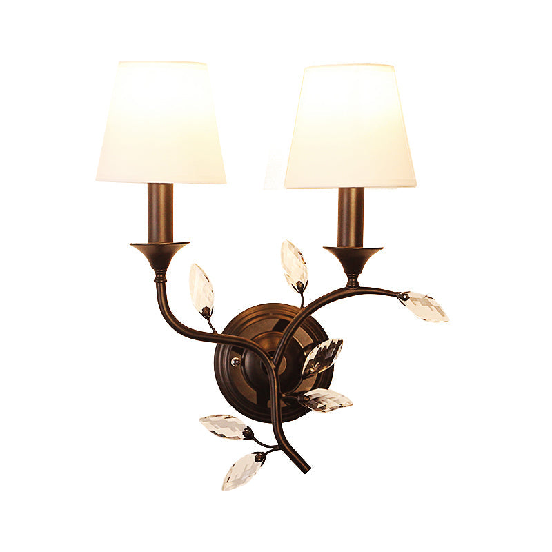 Lisslune | Leave Bevelled Crystal Wall Lamp Minimalism 2 Lights Black/Gold Wall Lighting Ideas with Conical Fabric Shade