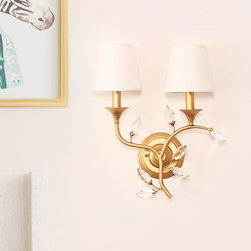 Lisslune | Leave Bevelled Crystal Wall Lamp Minimalism 2 Lights Black/Gold Wall Lighting Ideas with Conical Fabric Shade
