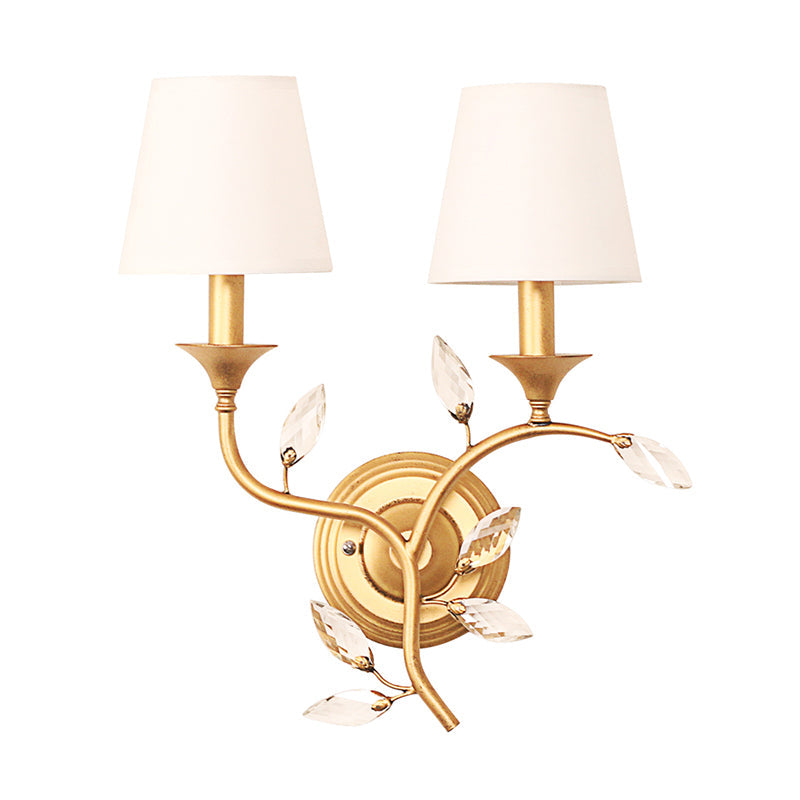 Lisslune | Leave Bevelled Crystal Wall Lamp Minimalism 2 Lights Black/Gold Wall Lighting Ideas with Conical Fabric Shade