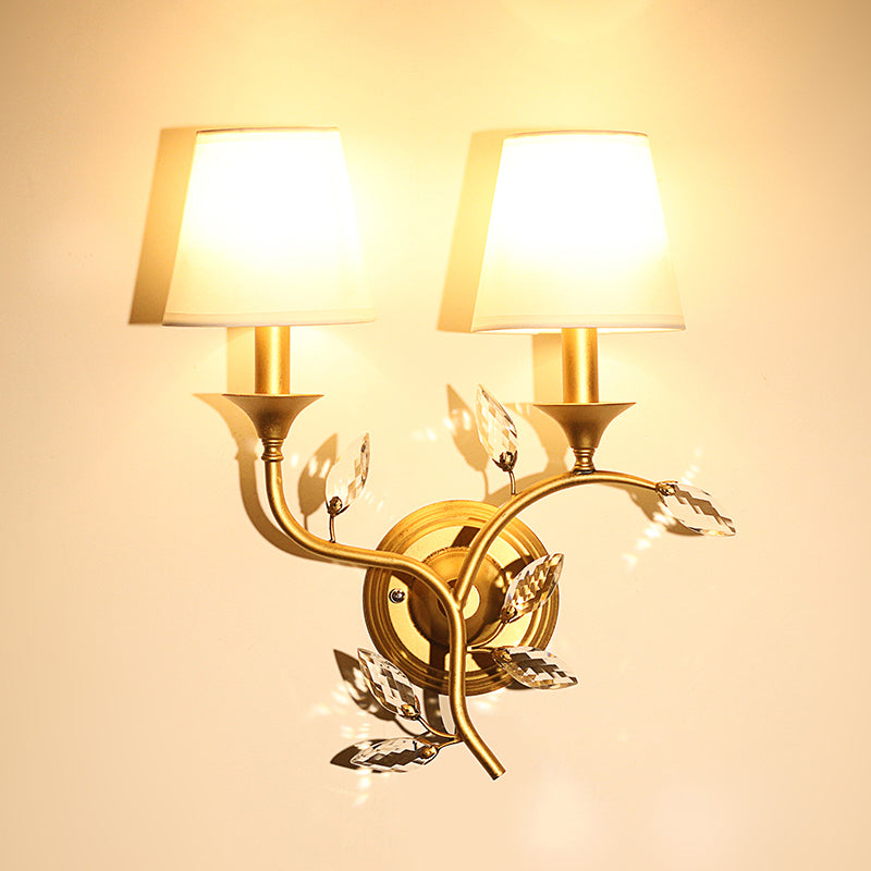 Lisslune | Leave Bevelled Crystal Wall Lamp Minimalism 2 Lights Black/Gold Wall Lighting Ideas with Conical Fabric Shade