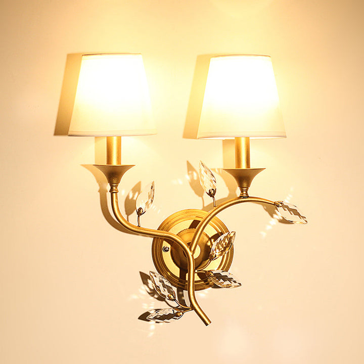 Lisslune | Leave Bevelled Crystal Wall Lamp Minimalism 2 Lights Black/Gold Wall Lighting Ideas with Conical Fabric Shade