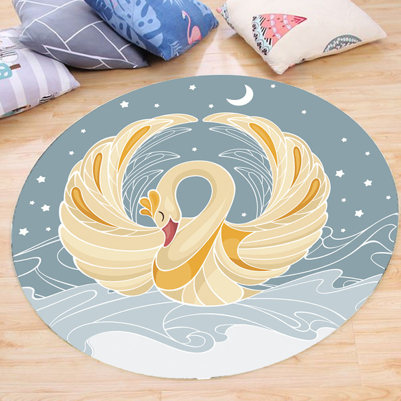 Lisslune | Gray and Yellow Children's Carpet Polyester Cartoon Swan Pattern Carpet Pet Friendly Washable Non-Slip Background Rug for Decoration