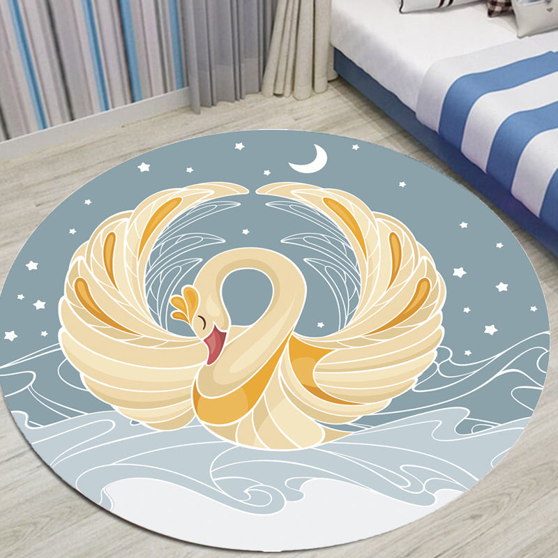 Lisslune | Gray and Yellow Children's Carpet Polyester Cartoon Swan Pattern Carpet Pet Friendly Washable Non-Slip Background Rug for Decoration