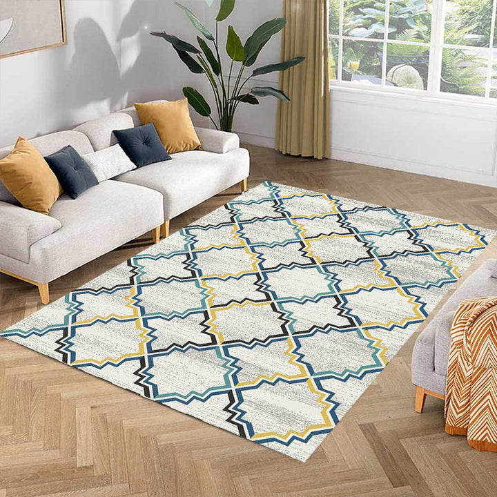 Lisslune | Stylish striped pattern carpet with flowers gray and yellow Bohemian carpet synthetic pet-friendly non-slip back washable carpet for the living room