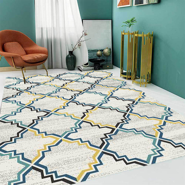 Lisslune | Stylish striped pattern carpet with flowers gray and yellow Bohemian carpet synthetic pet-friendly non-slip back washable carpet for the living room