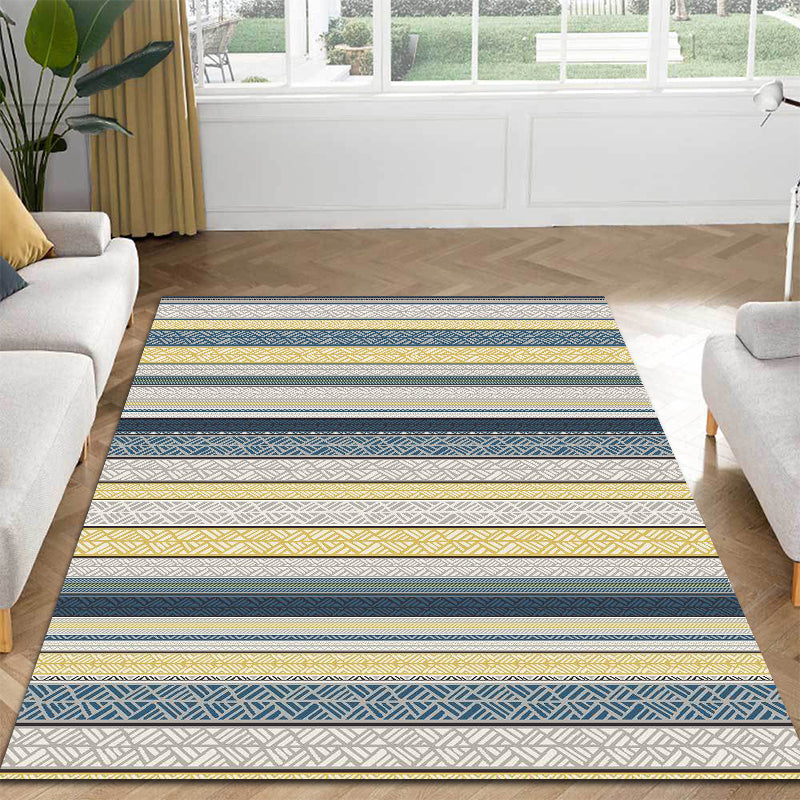 Lisslune | Stylish striped pattern carpet with flowers gray and yellow Bohemian carpet synthetic pet-friendly non-slip back washable carpet for the living room