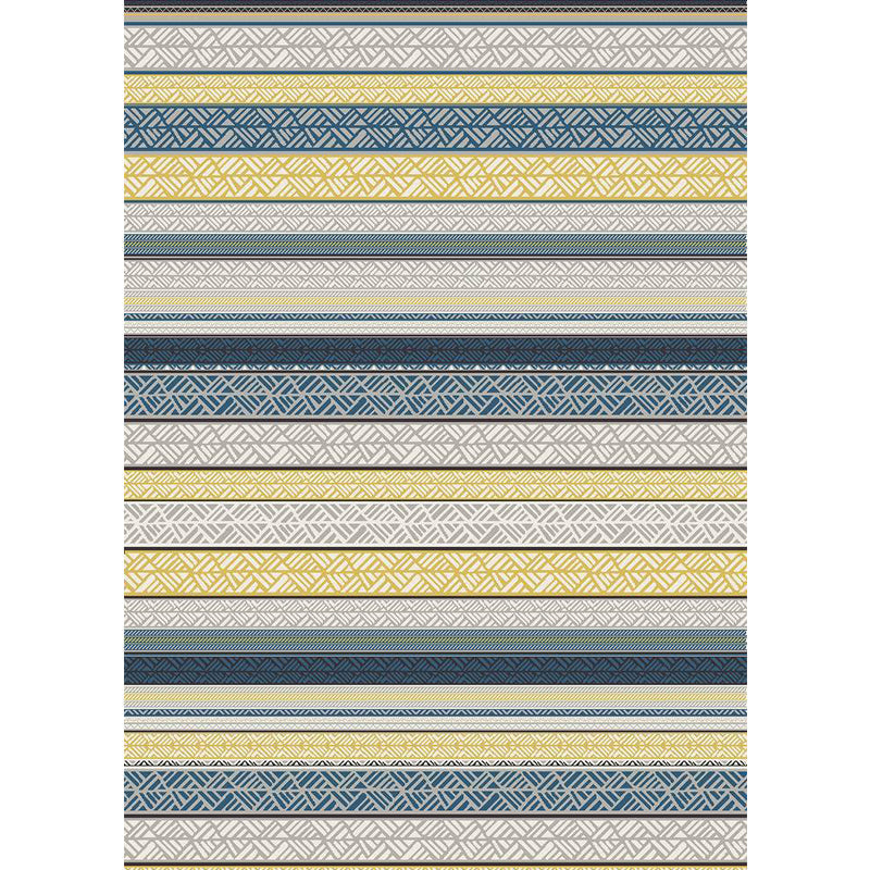 Lisslune | Stylish striped pattern carpet with flowers gray and yellow Bohemian carpet synthetic pet-friendly non-slip back washable carpet for the living room