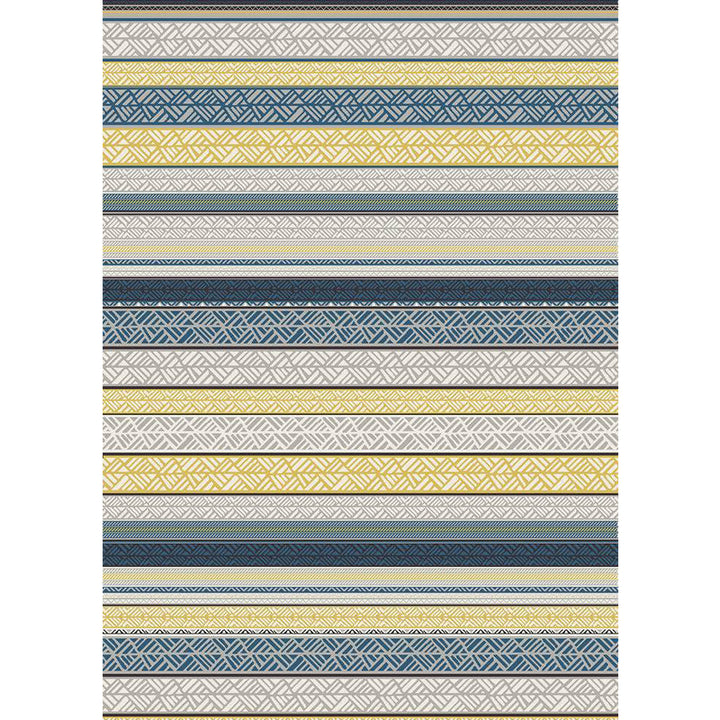 Lisslune | Stylish striped pattern carpet with flowers gray and yellow Bohemian carpet synthetic pet-friendly non-slip back washable carpet for the living room