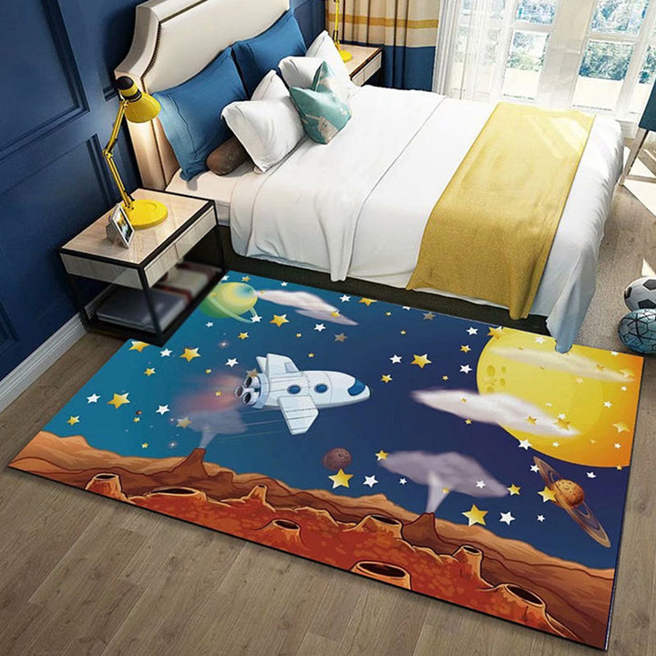 Lisslune | Unusual Space Pattern Rug Multicolored Kids Rug Polyester Pet-Friendly Washable Rug for the Kids Room