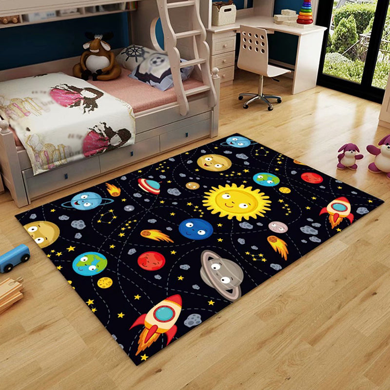 Lisslune | Unusual Space Pattern Rug Multicolored Kids Rug Polyester Pet-Friendly Washable Rug for the Kids Room