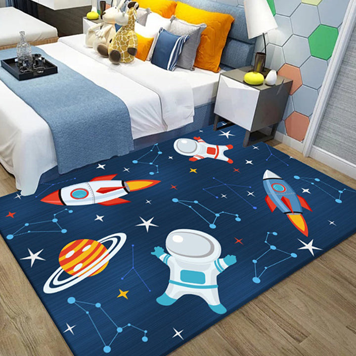Lisslune | Unusual Space Pattern Rug Multicolored Kids Rug Polyester Pet-Friendly Washable Rug for the Kids Room