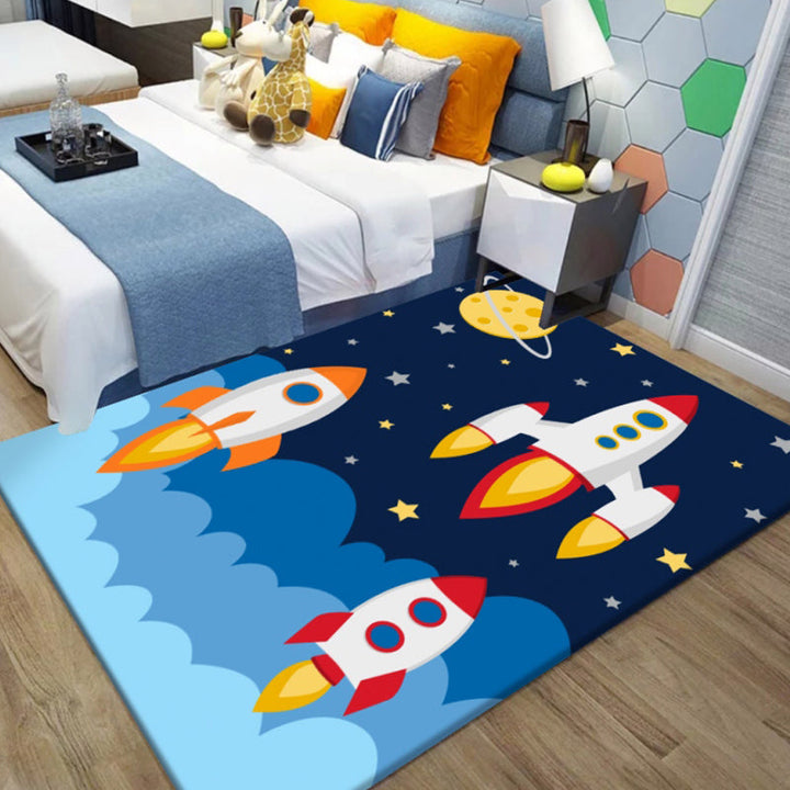 Lisslune | Unusual Space Pattern Rug Multicolored Kids Rug Polyester Pet-Friendly Washable Rug for the Kids Room