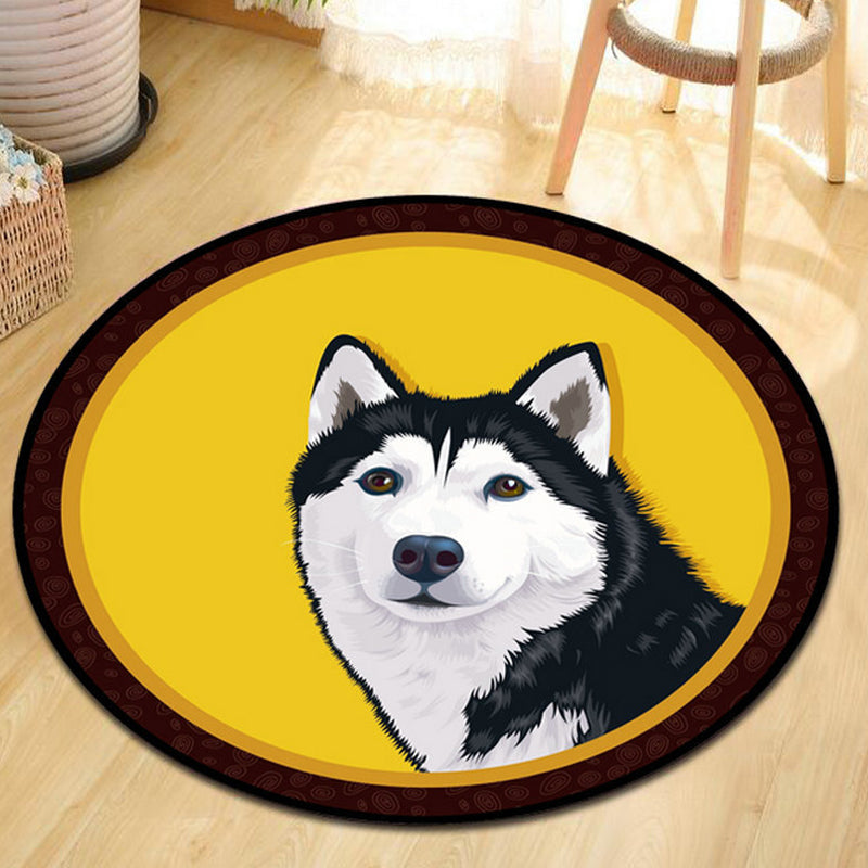 Lisslune | Gray and Yellow Children's Carpet Polyester Dog and Cat Pattern Carpet Pet Friendly Washable Non-Slip Backing Carpet for Decoration