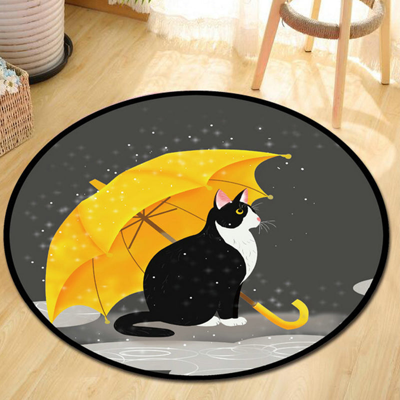 Lisslune | Gray and Yellow Children's Carpet Polyester Dog and Cat Pattern Carpet Pet Friendly Washable Non-Slip Backing Carpet for Decoration
