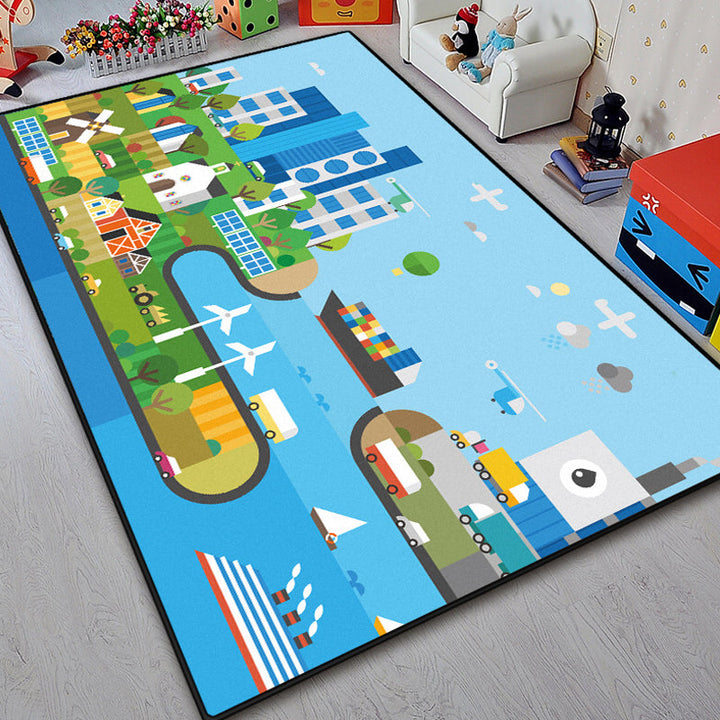 Lisslune | Unique island design rug with tree Blue and Green children's rug Polyester Wash Friendly for pets Non-slip rug for the children's room
