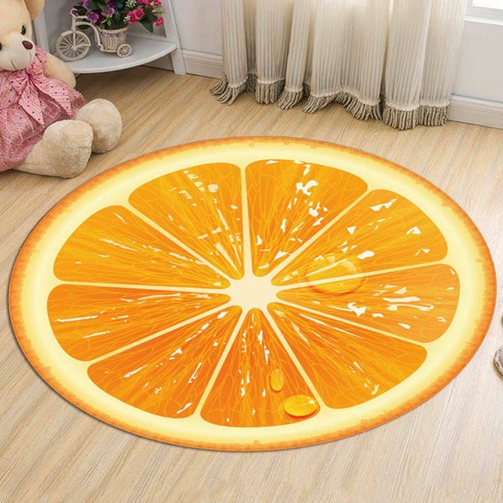 Lisslune | Kids Fruit Pattern Rug Yellow and Green Polyester Rug Washable Pet Friendly Non-Slip Rug for Children's Room