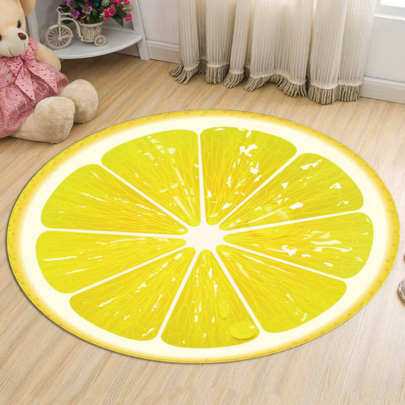 Lisslune | Kids Fruit Pattern Rug Yellow and Green Polyester Rug Washable Pet Friendly Non-Slip Rug for Children's Room
