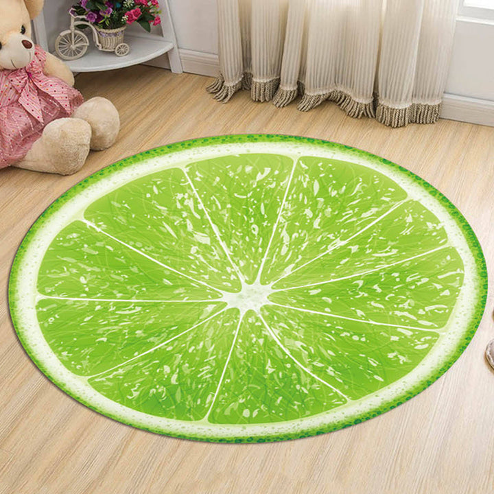 Lisslune | Kids Fruit Pattern Rug Yellow and Green Polyester Rug Washable Pet Friendly Non-Slip Rug for Children's Room