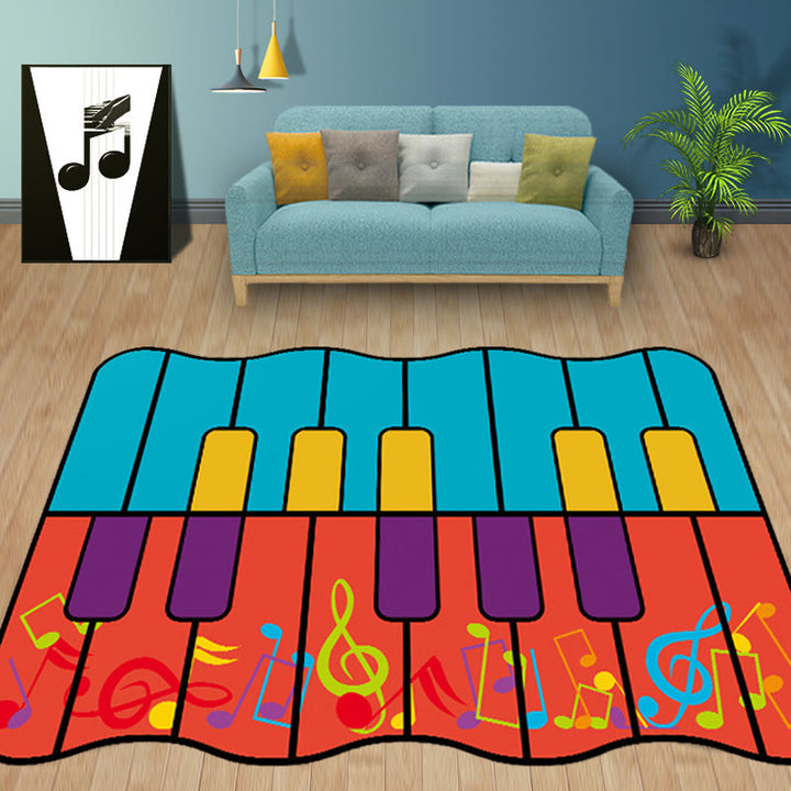 Lisslune | Unusual Piano Pattern Carpet with Notes Multicolor Children's Rug Polyester Washable Pet Friendly Non-Slip Carpet for Children's Room