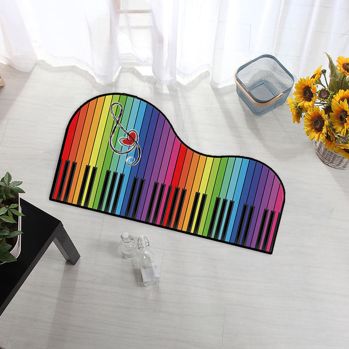 Lisslune | Unusual Piano Pattern Carpet with Notes Multicolor Children's Rug Polyester Washable Pet Friendly Non-Slip Carpet for Children's Room