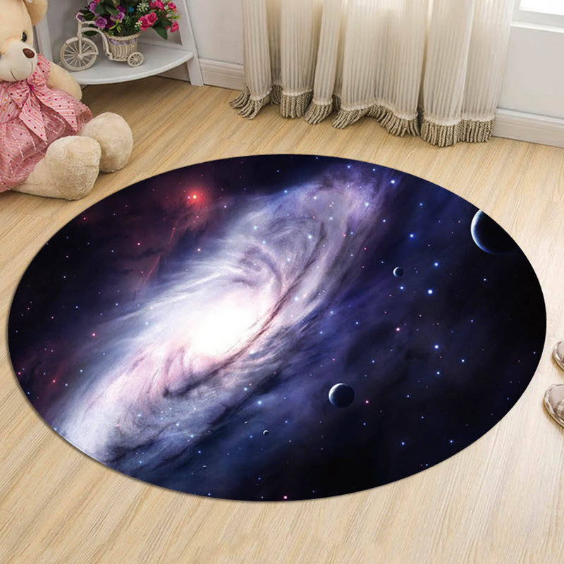 Lisslune | Nordic Galaxy Pattern Rug Black and Blue Kids Rug Polyester Pet Friendly Washable Rug for the Children's Room