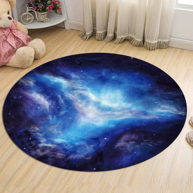 Lisslune | Nordic Galaxy Pattern Rug Black and Blue Kids Rug Polyester Pet Friendly Washable Rug for the Children's Room