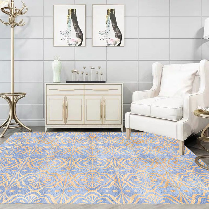 Lisslune | Retro Tribal geometric pattern rug Brown and Blue rug Polyester washable pet-friendly non-slip rug for living room