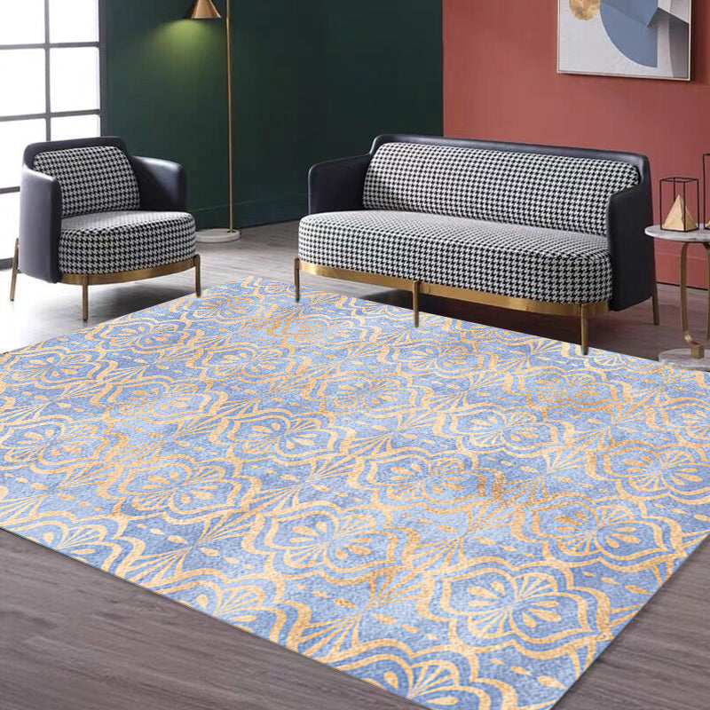 Lisslune | Retro Tribal geometric pattern rug Brown and Blue rug Polyester washable pet-friendly non-slip rug for living room