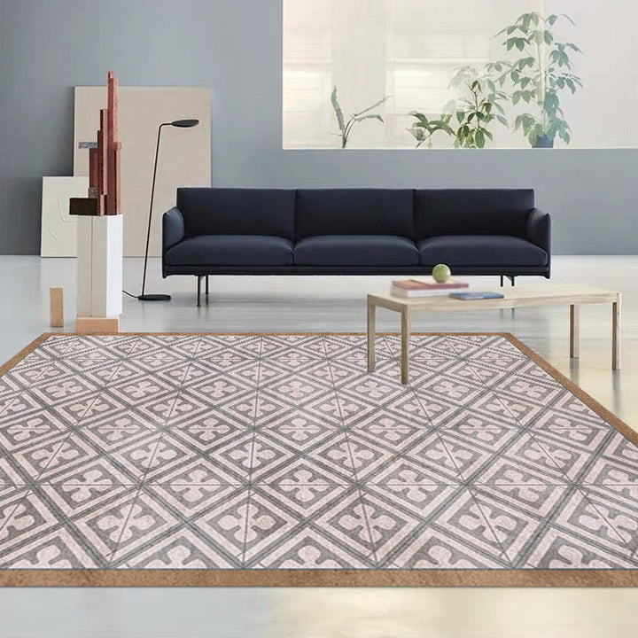 Lisslune | Retro Tribal geometric pattern rug Brown and Blue rug Polyester washable pet-friendly non-slip rug for living room